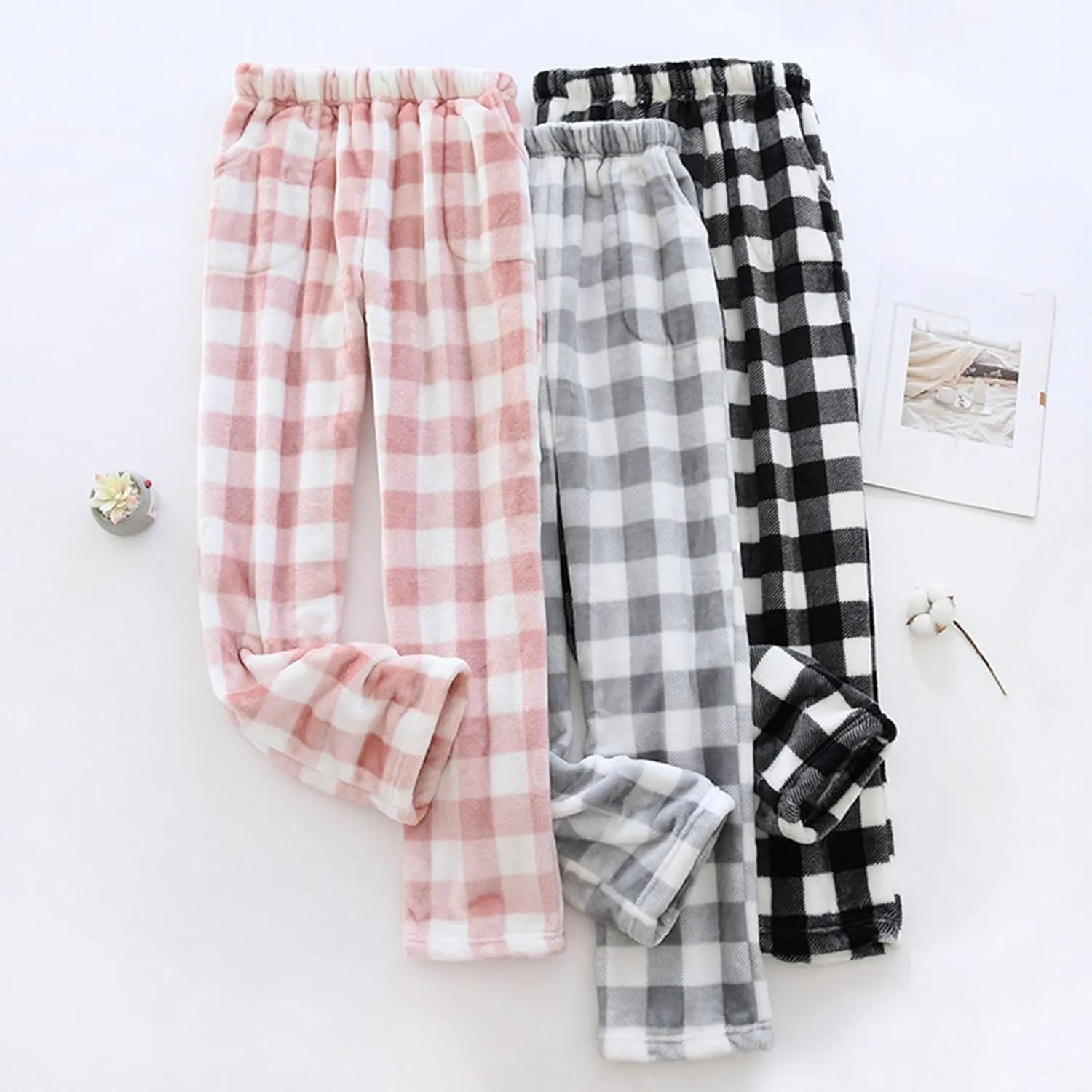 Women's Pants Plush Plaid Printed Pajama Pants Warm and Cozy Pajama Bottoms Daily Home Lounge Pants