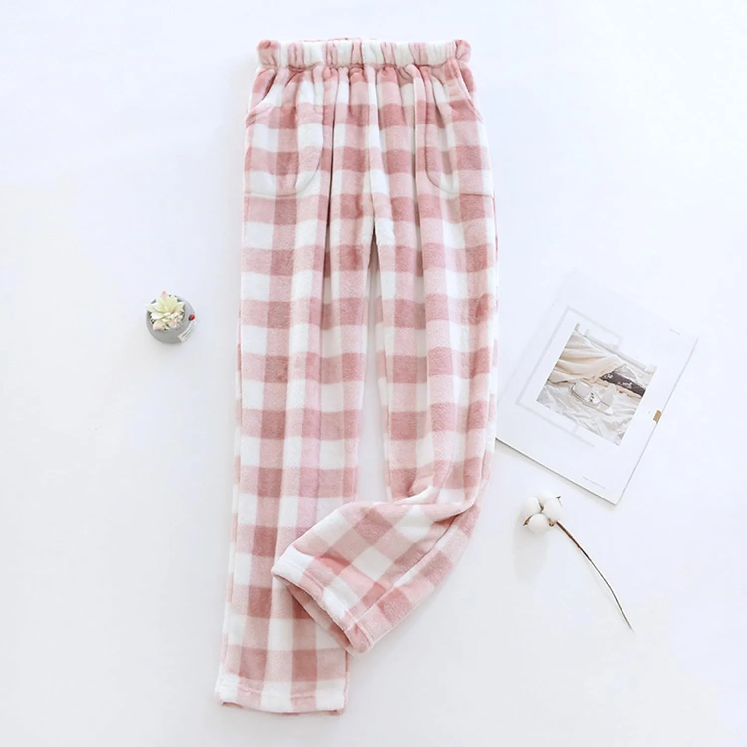 Women's Pants Plush Plaid Printed Pajama Pants Warm and Cozy Pajama Bottoms Daily Home Lounge Pants