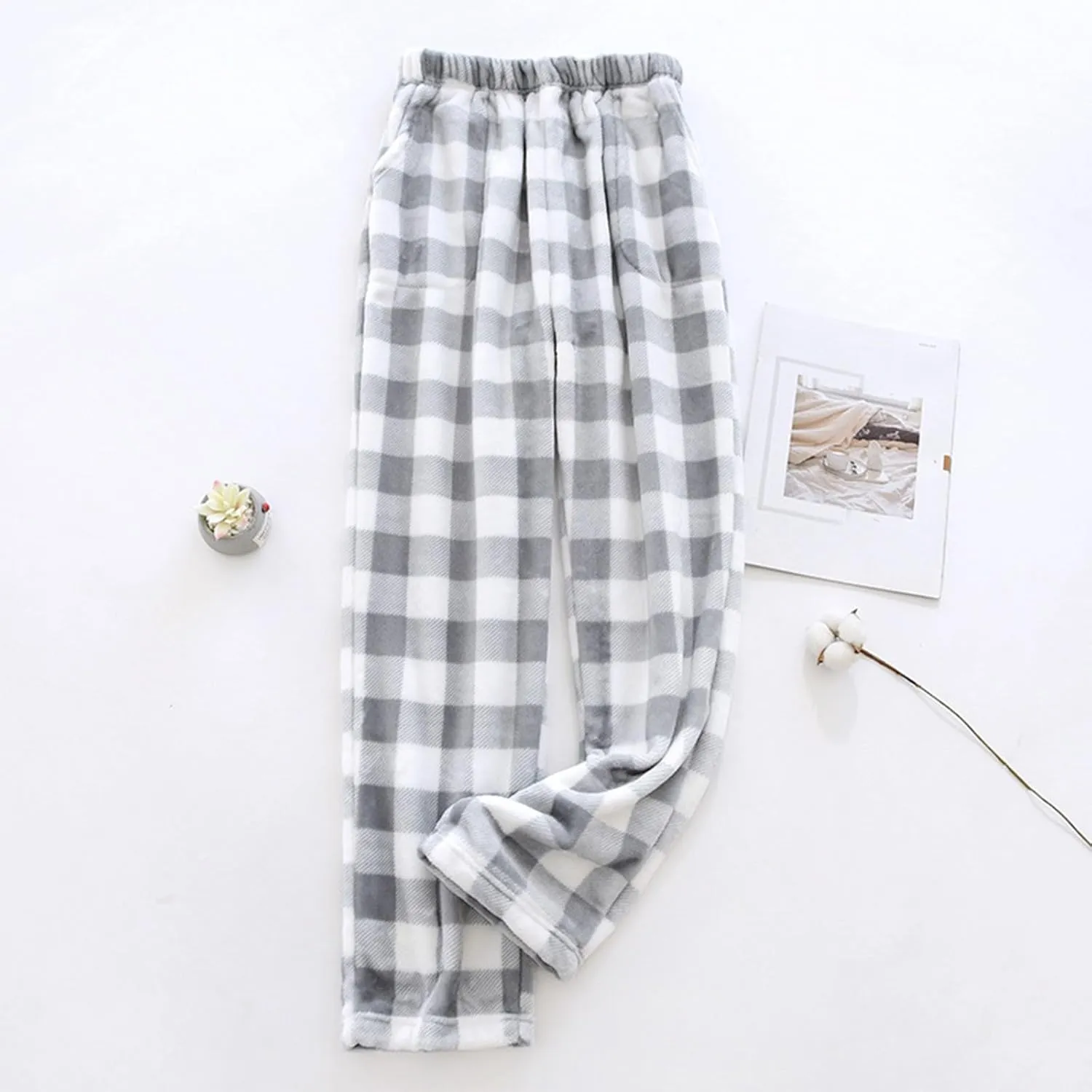 Women's Pants Plush Plaid Printed Pajama Pants Warm and Cozy Pajama Bottoms Daily Home Lounge Pants