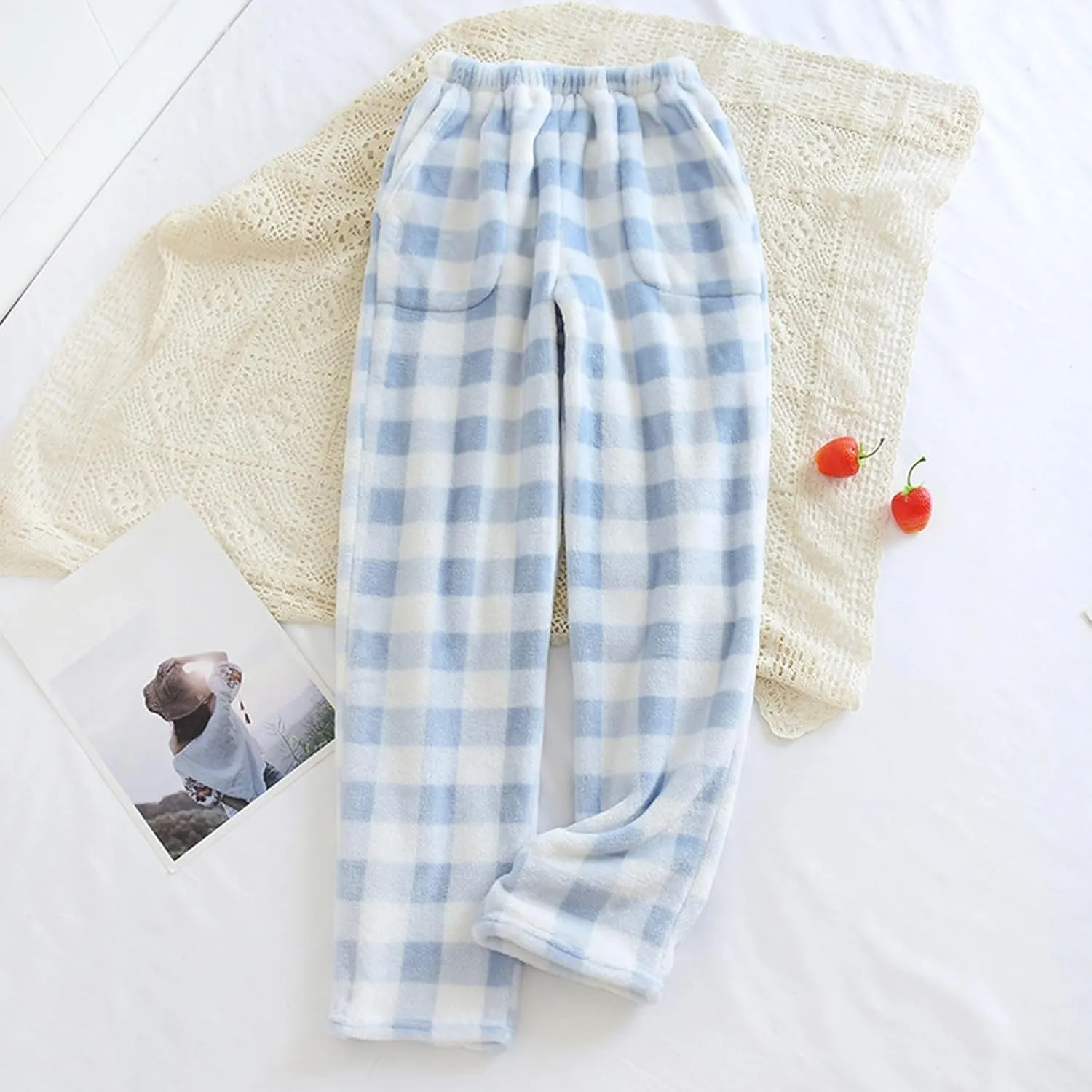 Women's Pants Plush Plaid Printed Pajama Pants Warm and Cozy Pajama Bottoms Daily Home Lounge Pants