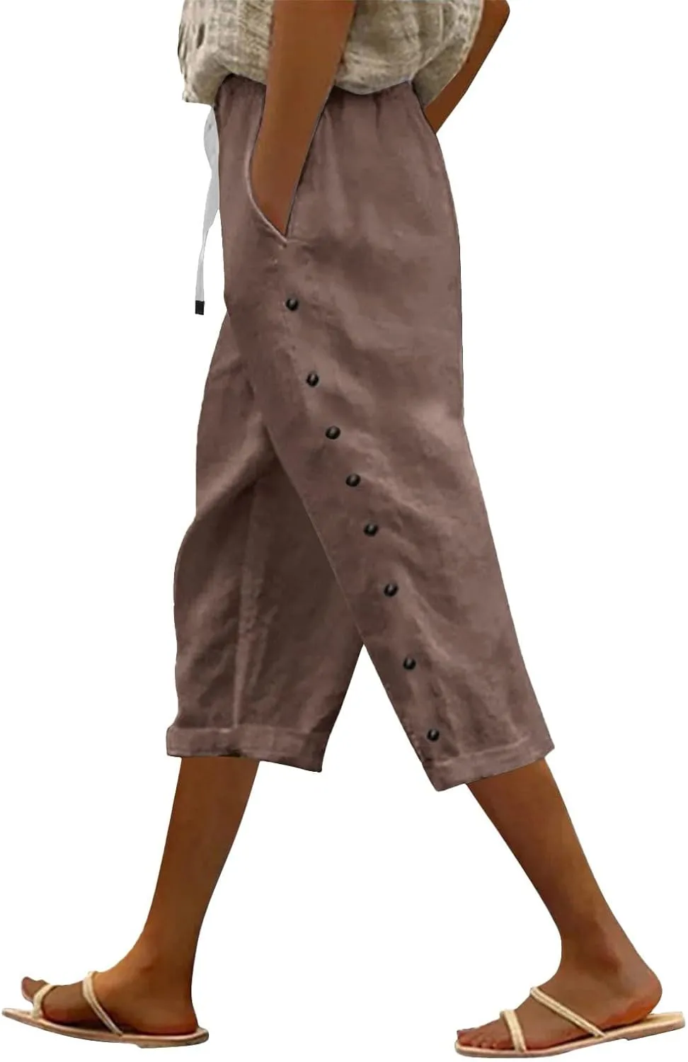 Women's Pants Solid Color Cotton Linen Elastic Seven Pants Beach Casual Linen Cotton Linen Pants Casual 2025