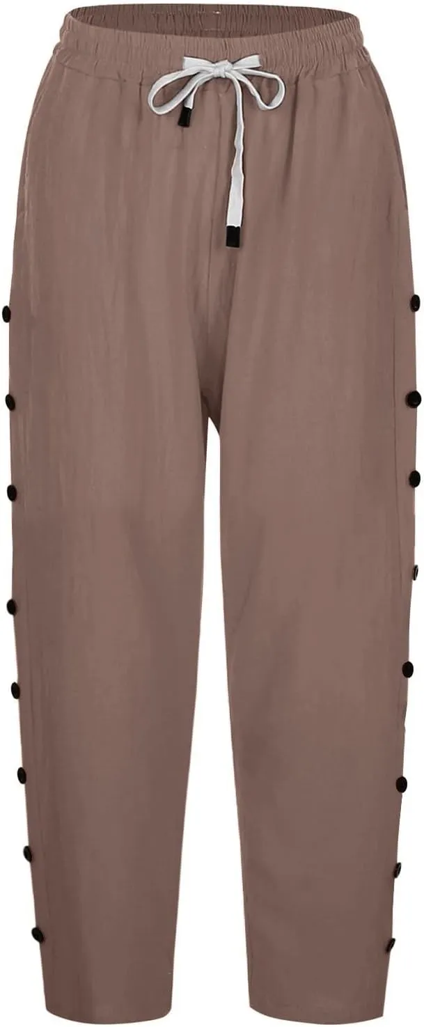 Women's Pants Solid Color Cotton Linen Elastic Seven Pants Beach Casual Linen Cotton Linen Pants Casual 2025
