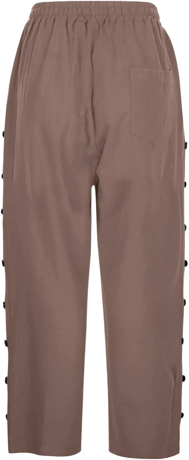 Women's Pants Solid Color Cotton Linen Elastic Seven Pants Beach Casual Linen Cotton Linen Pants Casual 2025