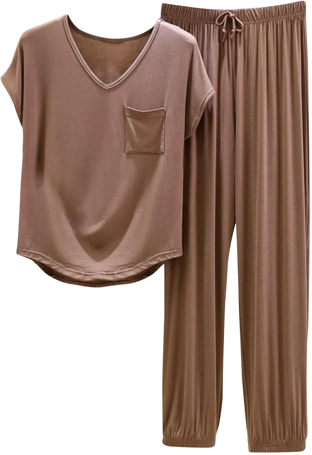 Women's Pja Set Comfy Soft Sleepwear 2 Piece Lounge Sets Short Sleeve Tops with Capri Pants Cotton Pajamas Set