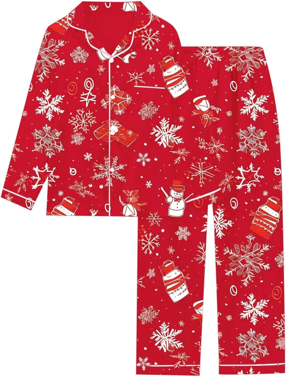 Womens Plus Size Christmas Pajamas Set,Long Sleeve Soft Button down Santa Print Tops Sleepwear Nightwear Pjs Lounge Sets