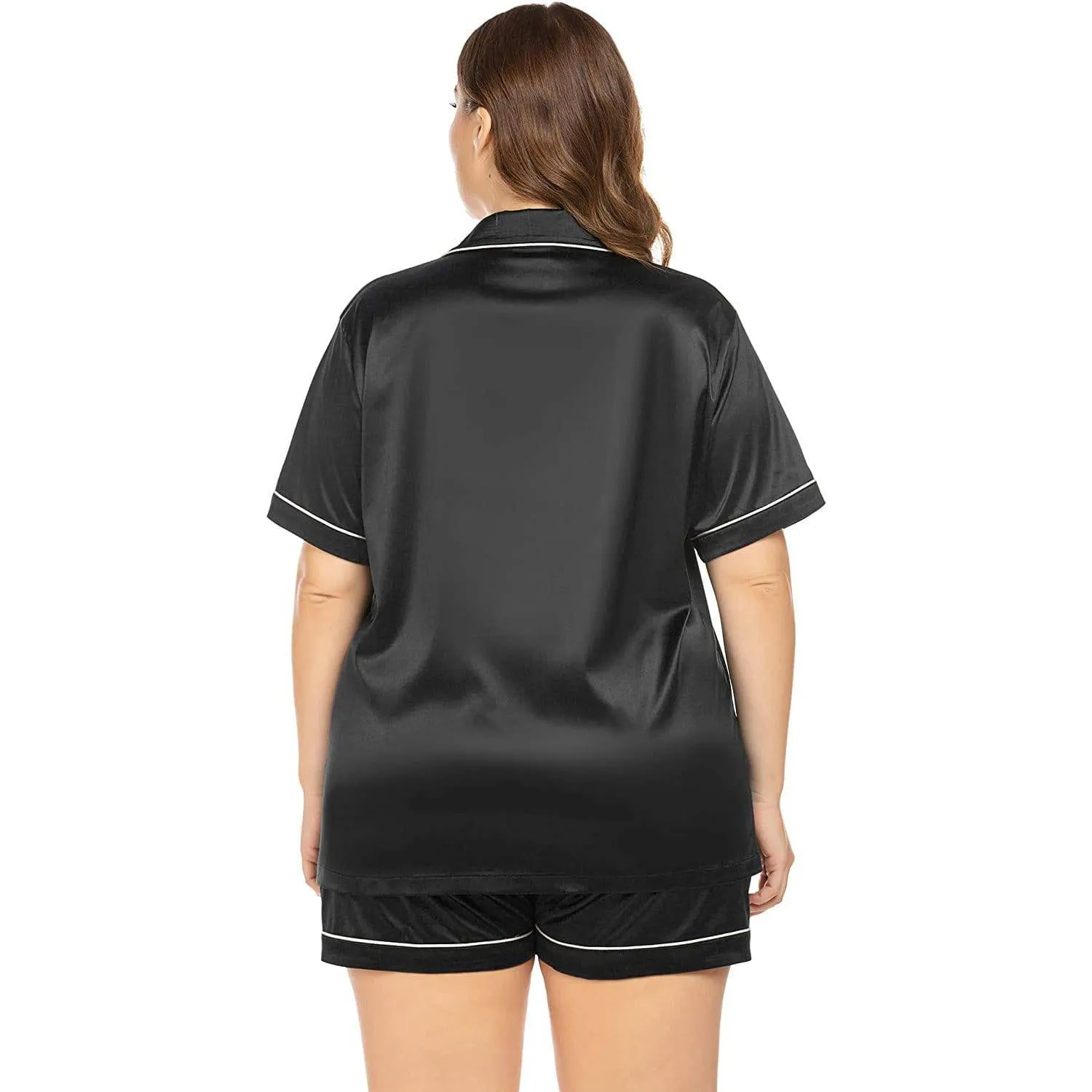 Women's Plus Size Silk Pajama Set Short Sleeve Silk Sleepwear Silk Loungewear Sets