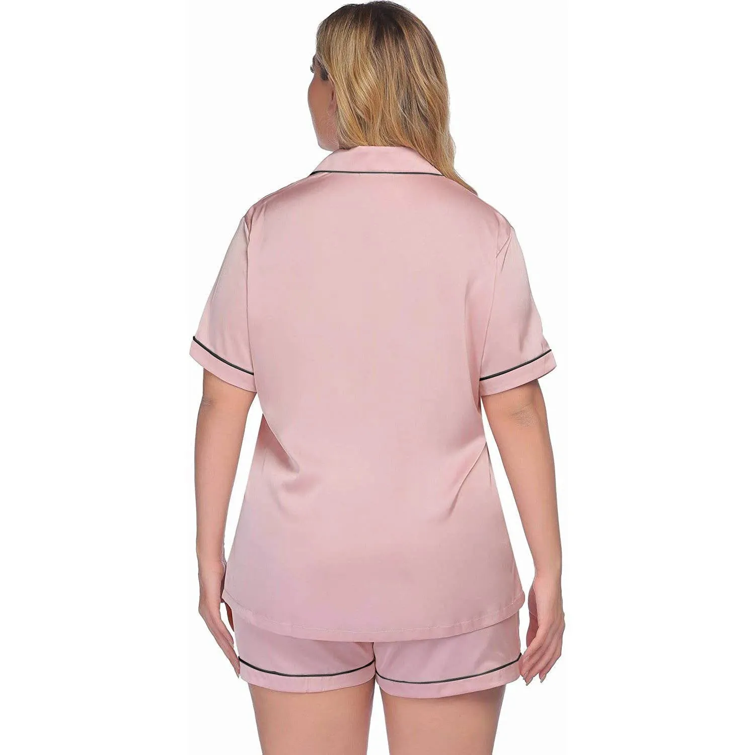 Women's Plus Size Silk Pajama Set Short Sleeve Silk Sleepwear Silk Loungewear Sets