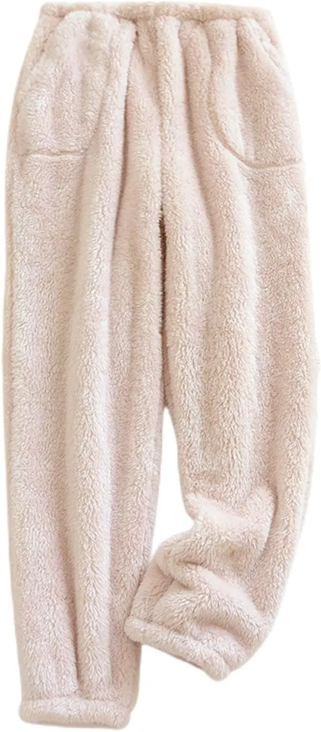 Women's Plush Pajamas Pants Fleece Sleep Pj Bottoms Soft Baggy Comfy Flannel Lounge Cute Winter