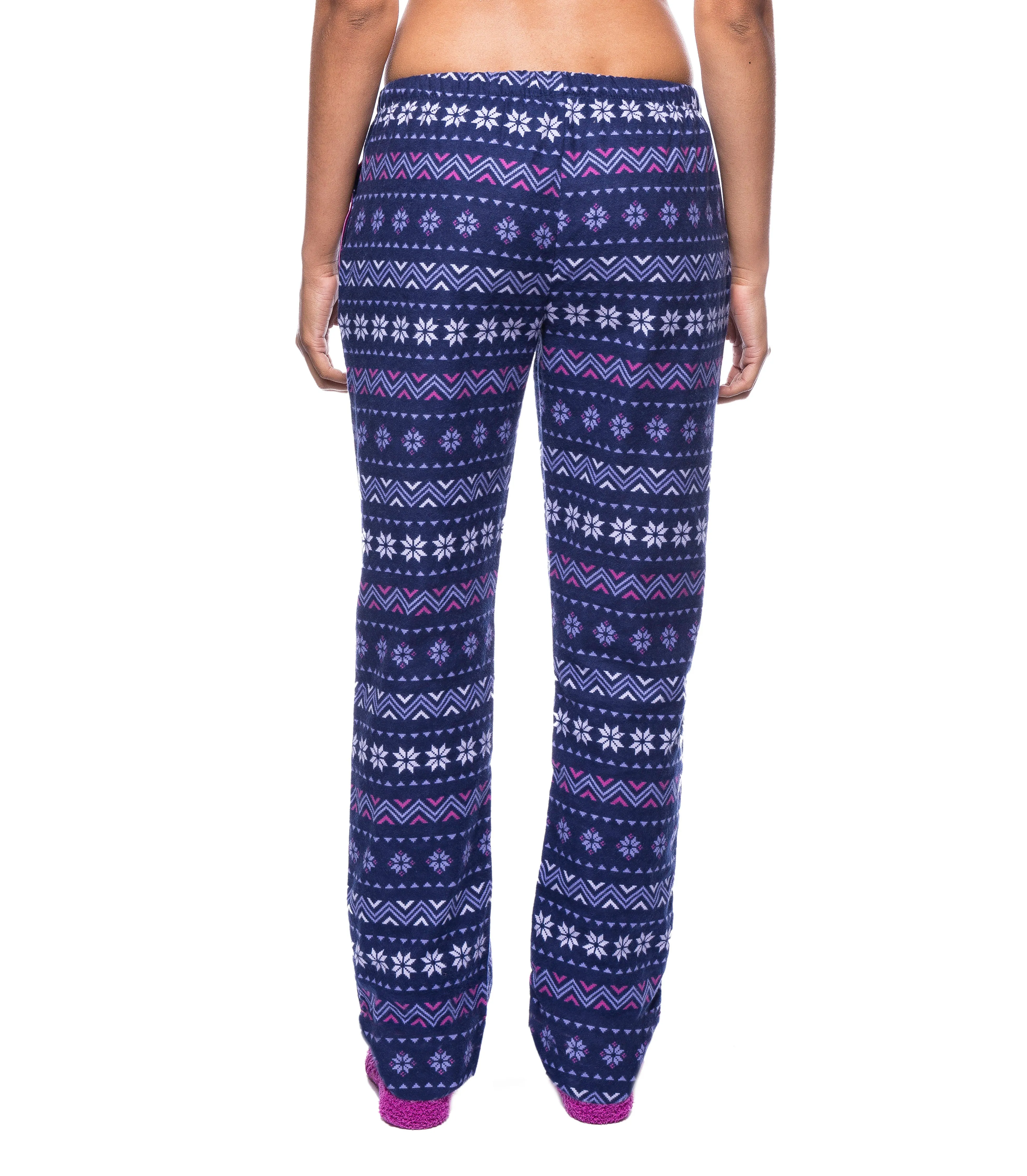 Womens Premium 100% Cotton Flannel Lounge Pants - Nordic Snowflakes Blue