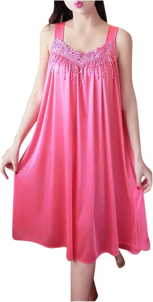Womens Satin Nightgowns Sleeveless Long Nightgown V Neck Chemise Nightshirts Soft Sleep Tank Dress Ladies Sleepwear