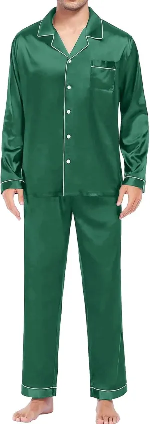 Womens Satin Pajama Sets Long Sleeve Button Up Shirts with Pants Couples Matching Pajamas Suits Soft Loungewear Sets
