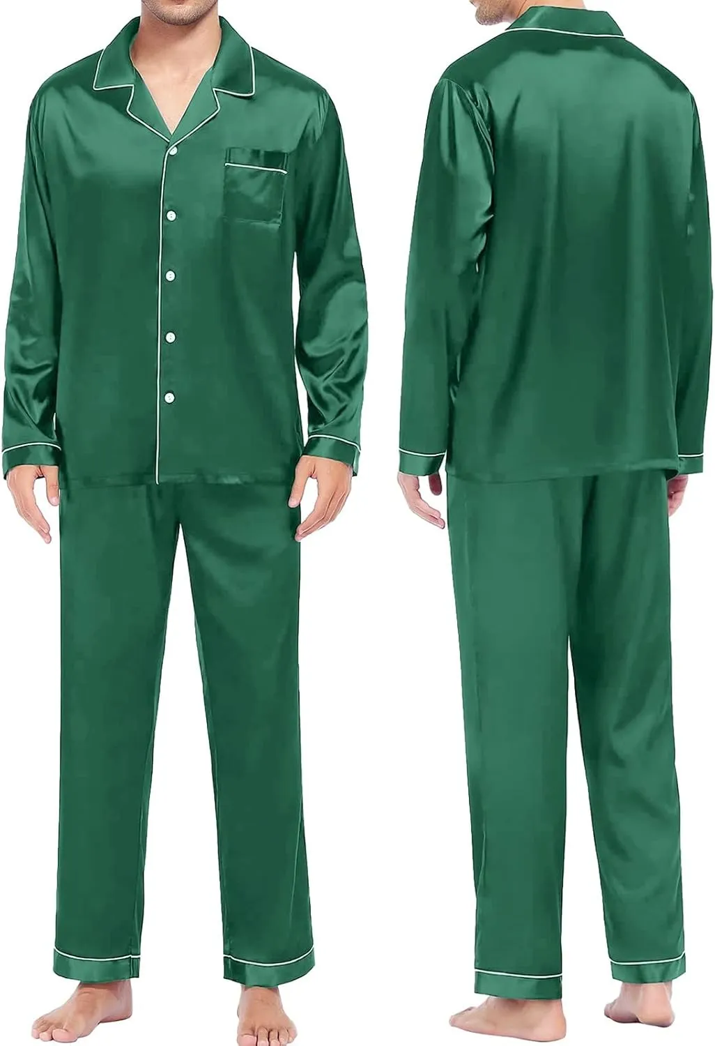 Womens Satin Pajama Sets Long Sleeve Button Up Shirts with Pants Couples Matching Pajamas Suits Soft Loungewear Sets