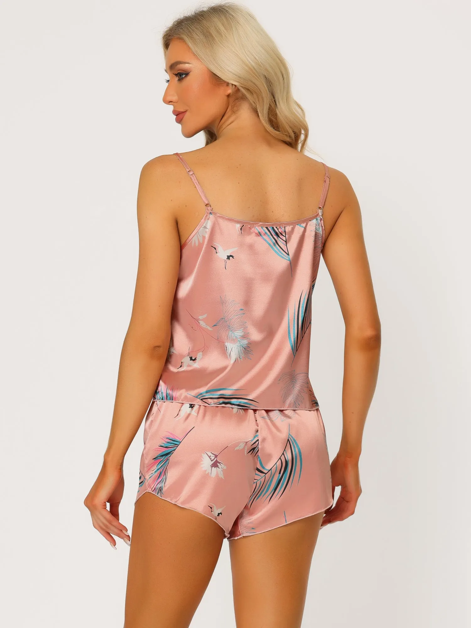 Womens Satin Sleepwear Floral Loungewear Cami with Shorts Pajama Set