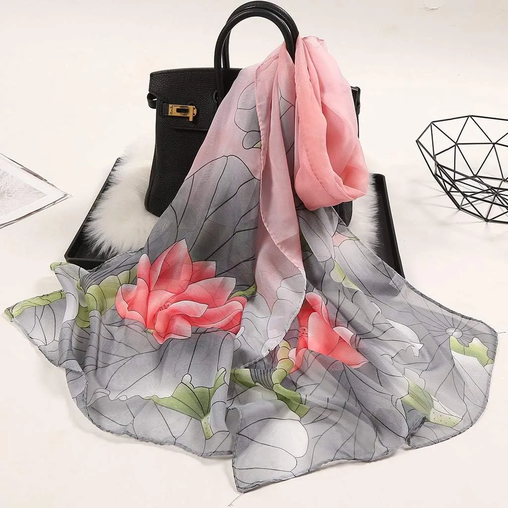 Women's Scarves & Wraps Silk Scarfs For Women 160 * 50cm Women Flower Print Long Soft Wrap Scarf Simulation Silk