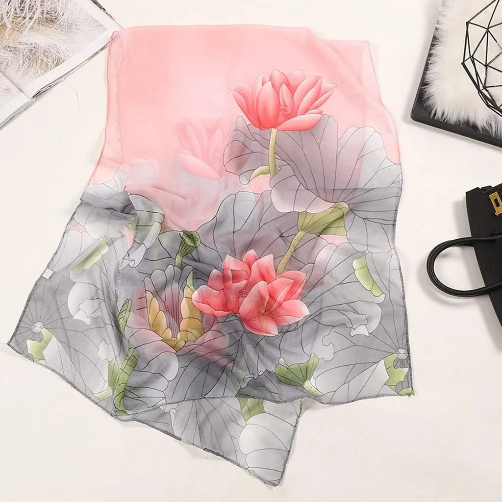 Women's Scarves & Wraps Silk Scarfs For Women 160 * 50cm Women Flower Print Long Soft Wrap Scarf Simulation Silk