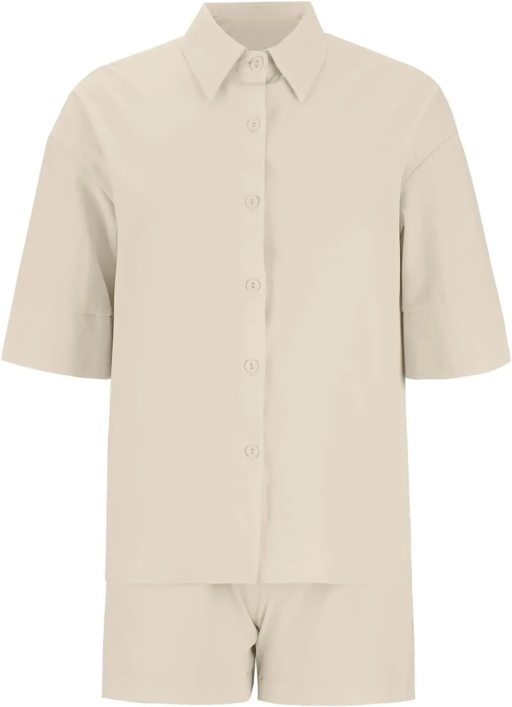 Womens Sets 2 Piece Outfits Comfy Casual Lapel Neck Short Sleeve Button Down Shirt and Shorts Loungewear Sets