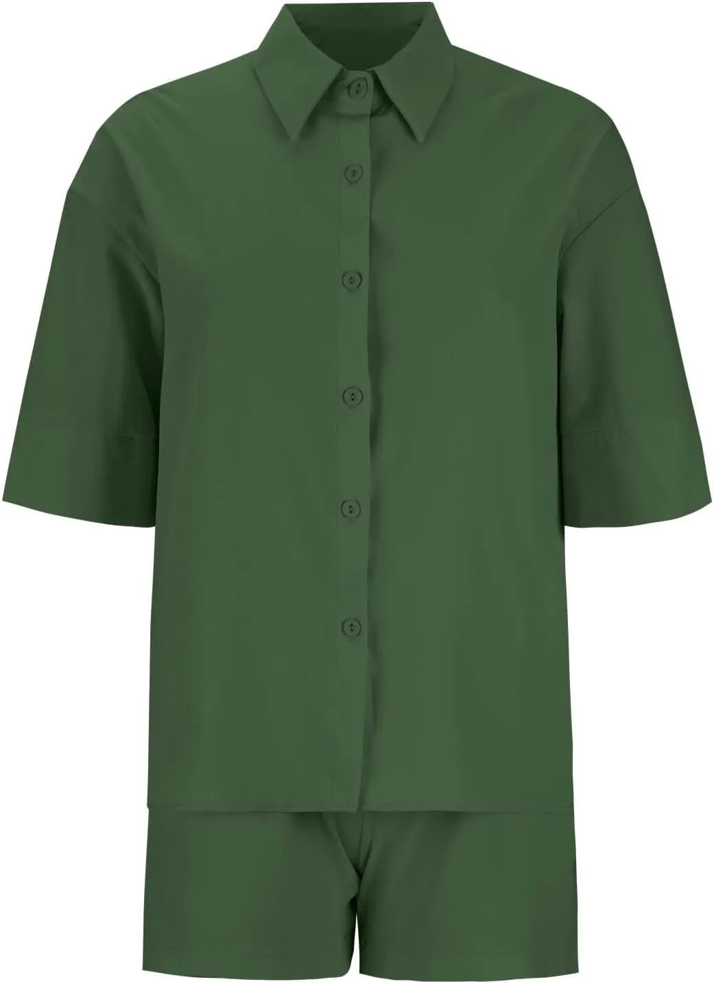 Womens Sets 2 Piece Outfits Comfy Casual Lapel Neck Short Sleeve Button Down Shirt and Shorts Loungewear Sets