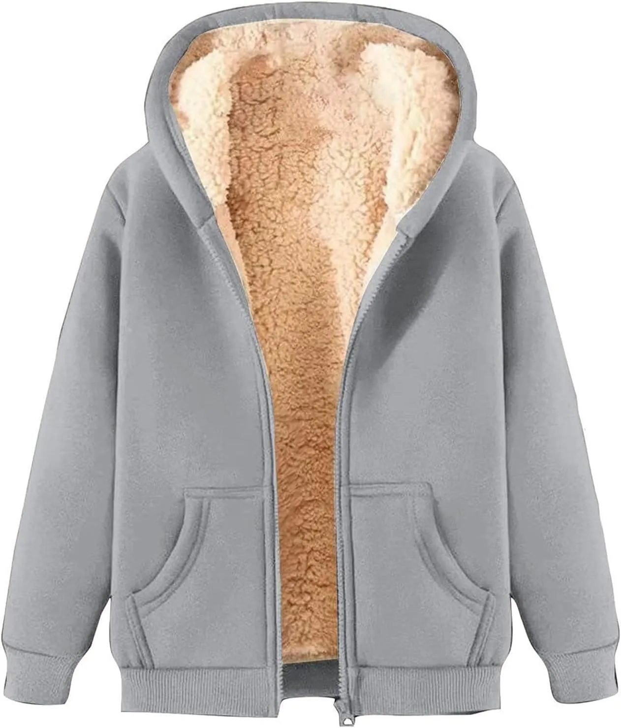 Womens Sherpa Sweatsuits Sets Fuzzy Fleece Lined Zip Up Hooded Jacket Jogging Pants Winter Outfit Sets