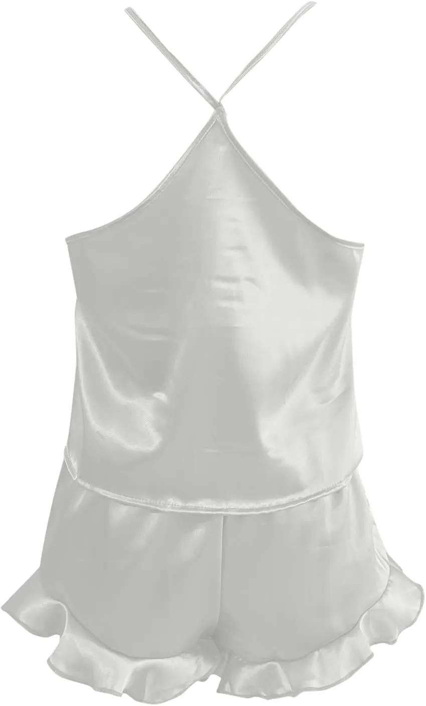 Womens Silk Camisole Pajamas Sets,2pcs Sexy Satin Pjs Lingerie Shorts Set Soft Lounge Sleepwear Silky Comfy Nightwear