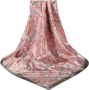 Womens Silk Head Scarf Cashew Print Floral Square Lightweight Satin Scarfs Long Headscarfs
