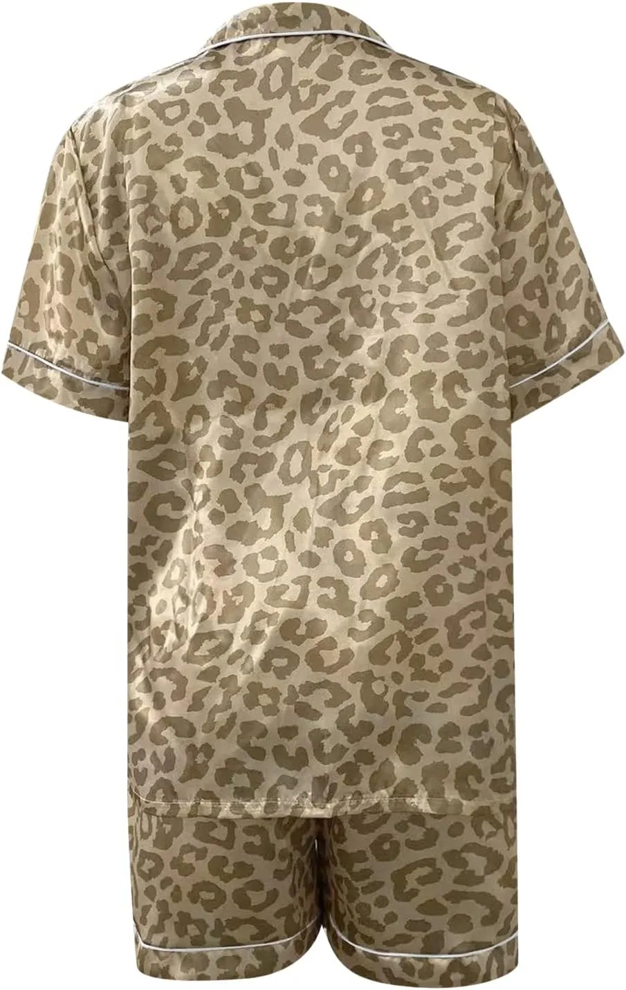 Womens Silk Satin Pajamas Set Leopard Printed Two-piece Pj Sets Cheetah Sleepwear Loungewear Button-Down Pj Sets