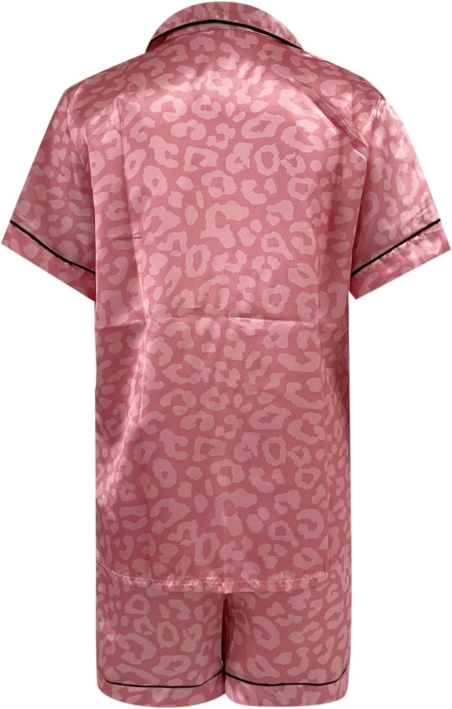 Womens Silk Satin Pajamas Set Leopard Printed Two-piece Pj Sets Cheetah Sleepwear Loungewear Button-Down Pj Sets
