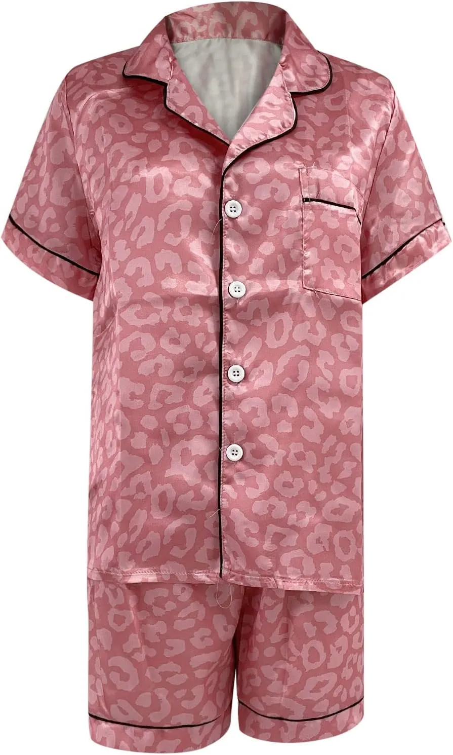 Womens Silk Satin Pajamas Set Leopard Printed Two-piece Pj Sets Cheetah Sleepwear Loungewear Button-Down Pj Sets