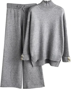 Womens Silk Satin Pajamas Set Women's Knitted Set Autumn and Winter Knitting Suit High Button Down Short Sleeve Pj