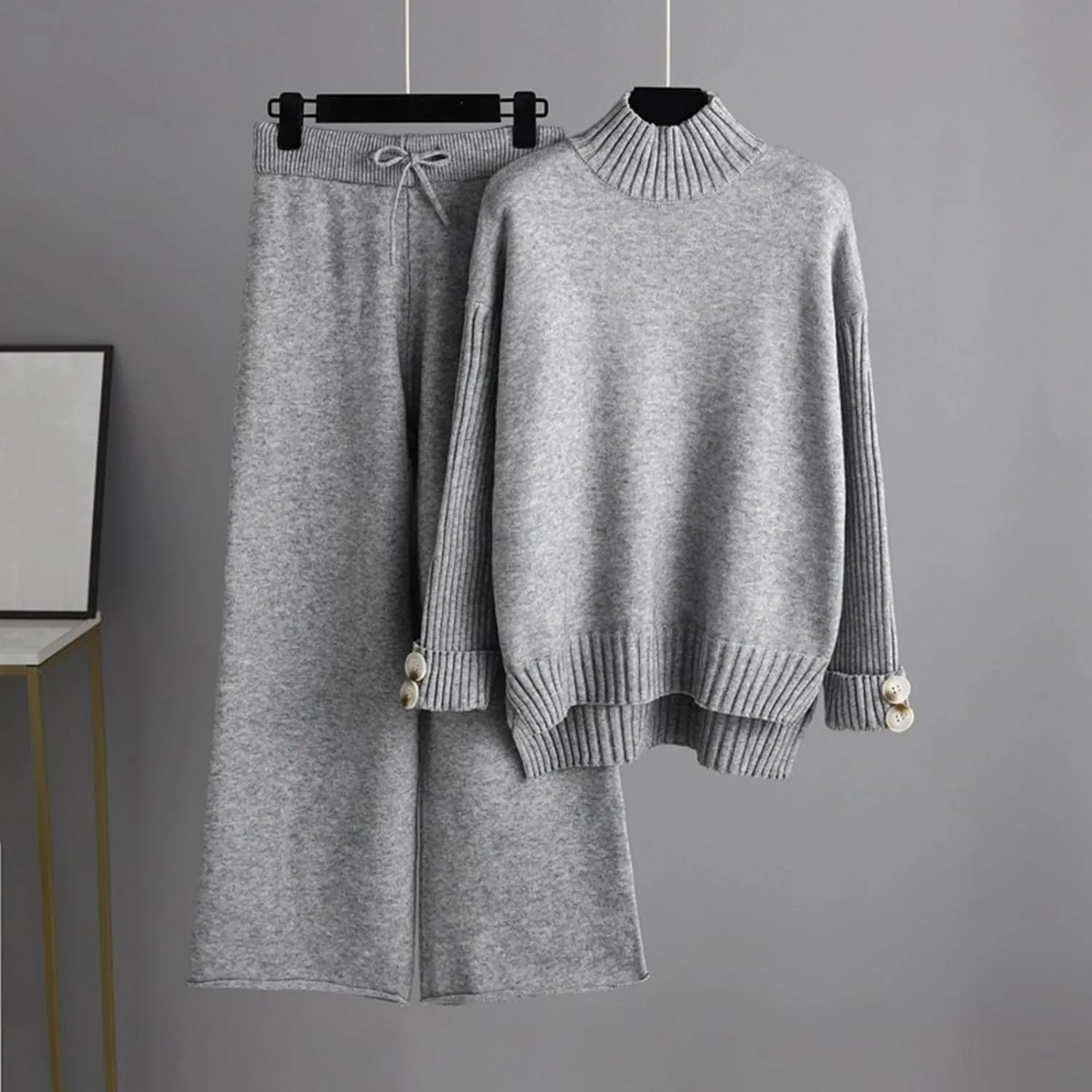 Womens Silk Satin Pajamas Set Women's Knitted Set Autumn and Winter Knitting Suit High Button Down Short Sleeve Pj