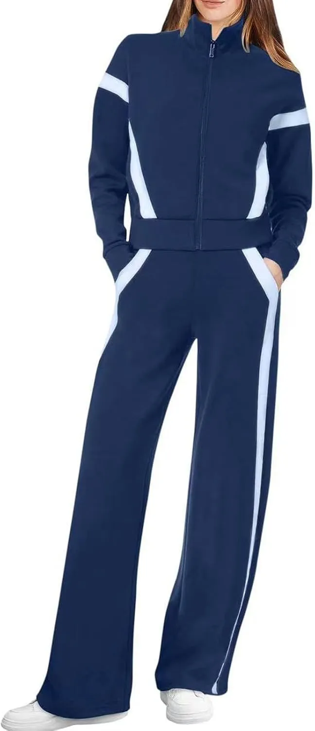 Womens Silk Satin Pajamas Set Women's Long Sleeved Zipper Stand Up Collar Sports Pants Set Sleepwear Pj Sets with