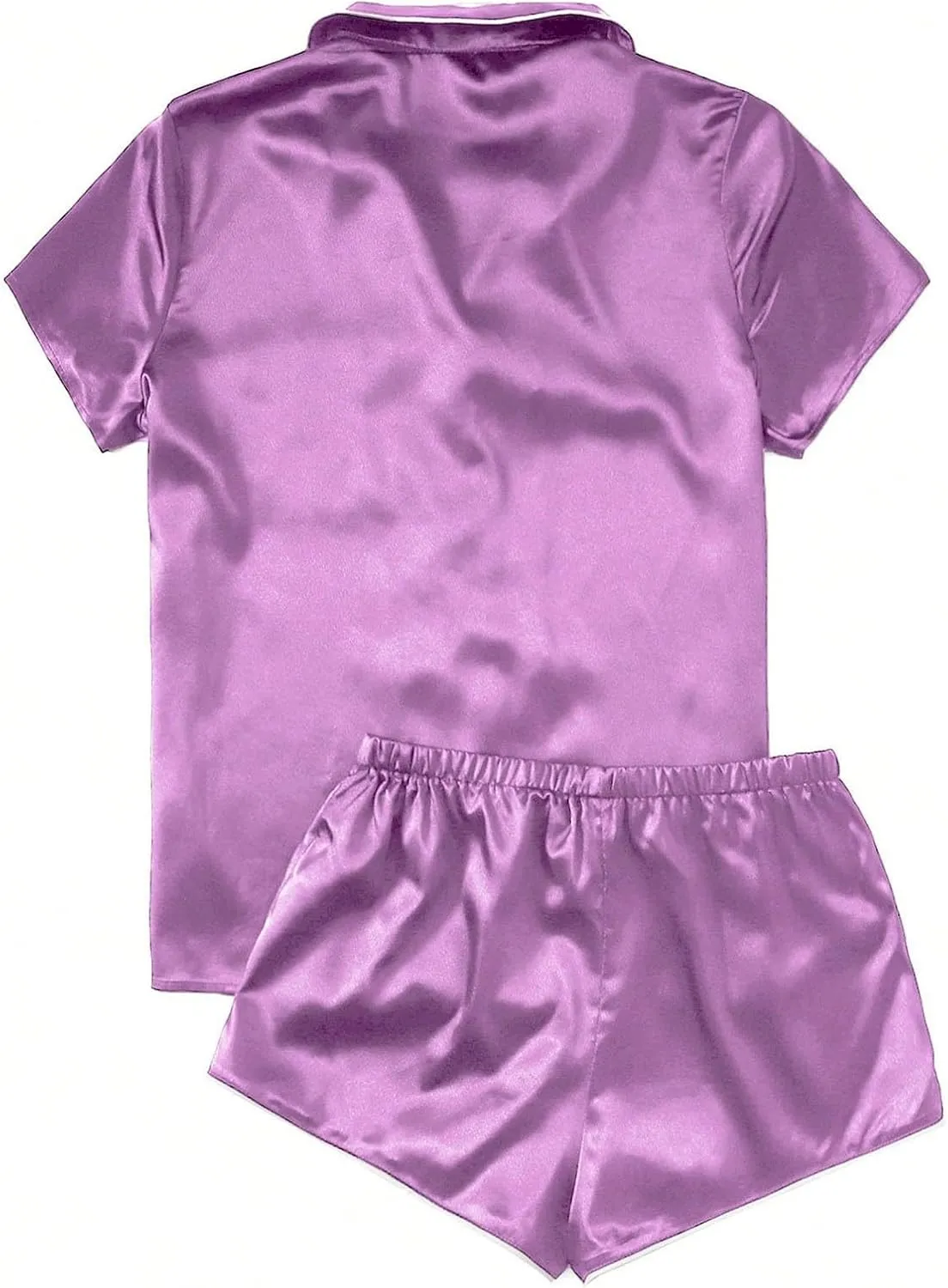 Womens Silk Satin Pajamas Short Sleeve Loungewear Two-Piece Top and Shorts Sets Soft Sleepwear Button-Down Pj Set