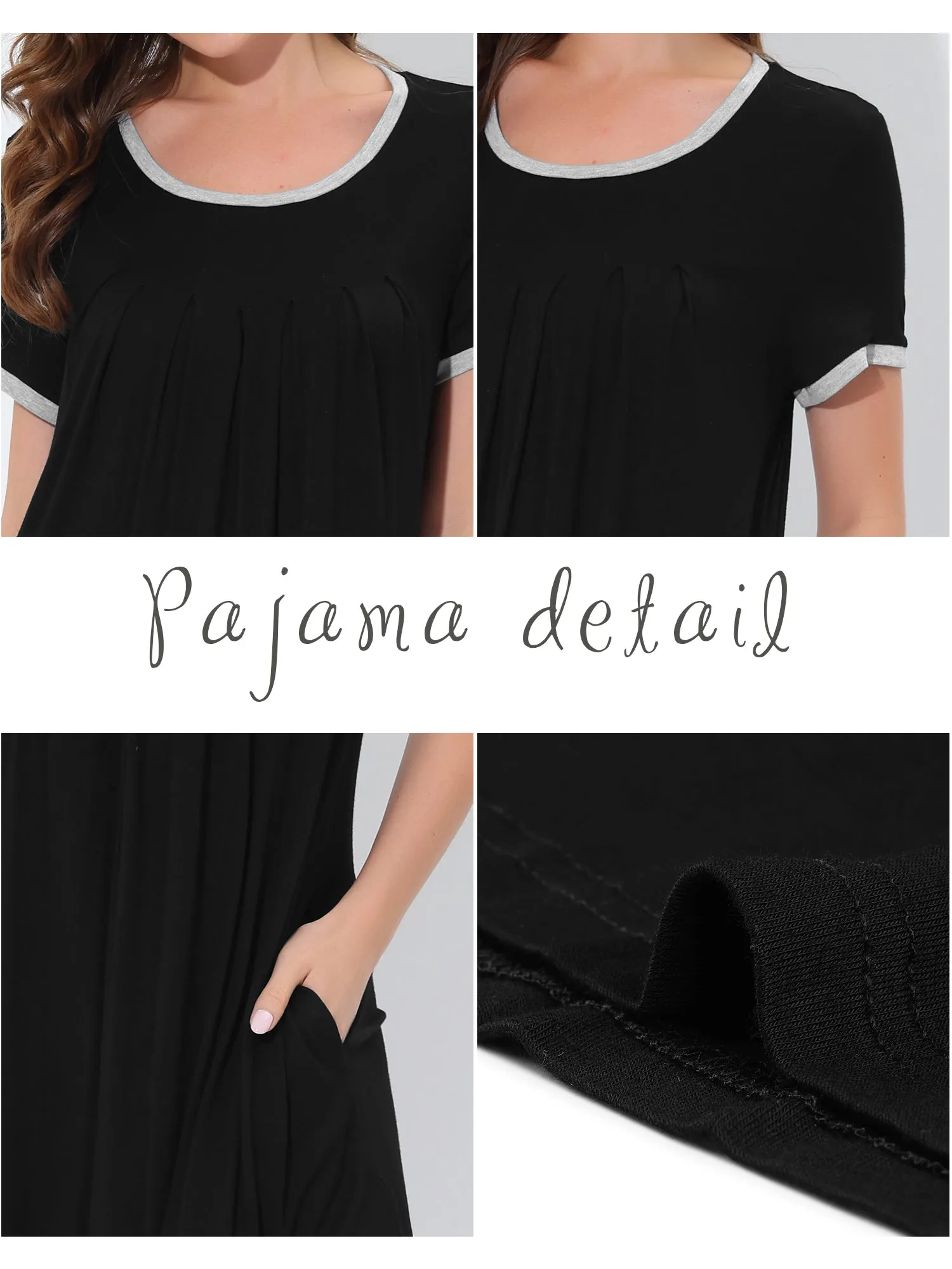 Women's Sleepwear Pajama Dress Soft Nightshirt with Pockets Lounge Nightgown