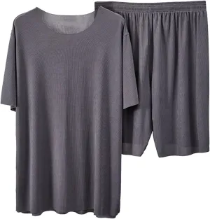 Womens Sleepwear Sets 2 Piece Ice Silk Pullover Tops & Wide Leg Shorts Pajamas Short Sleeve Summer 2025 Matching Pjs Outfits