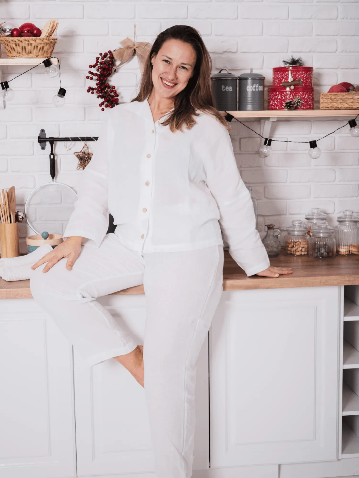 Women's Snow-White Pyjama Set In Soft Linen