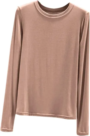 Women's Soft Comfy Pajama Tops Scoop Neck Long Sleeve Sleep Tee Shirt Solid Color Ladies Lounge Tops