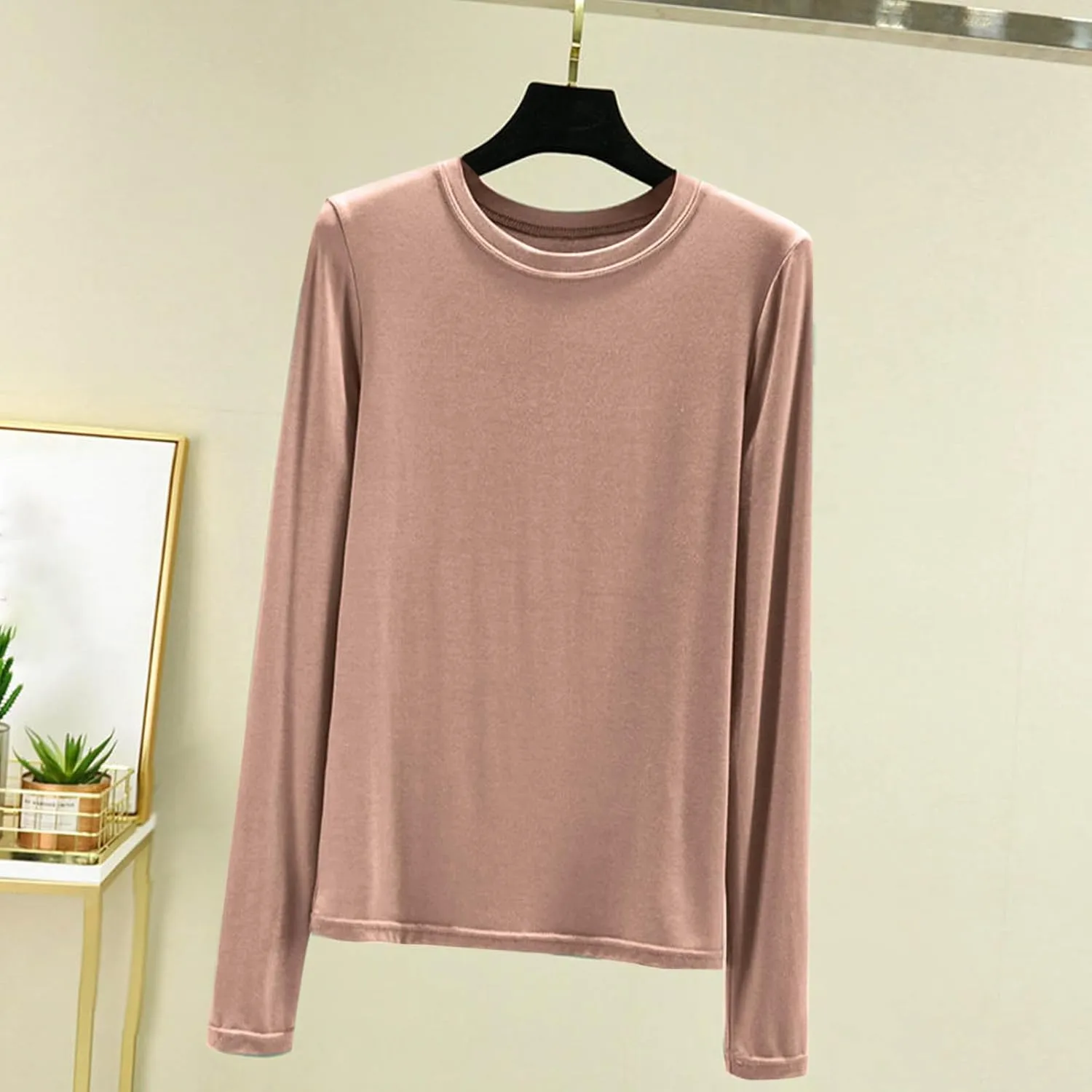 Women's Soft Comfy Pajama Tops Scoop Neck Long Sleeve Sleep Tee Shirt Solid Color Ladies Lounge Tops