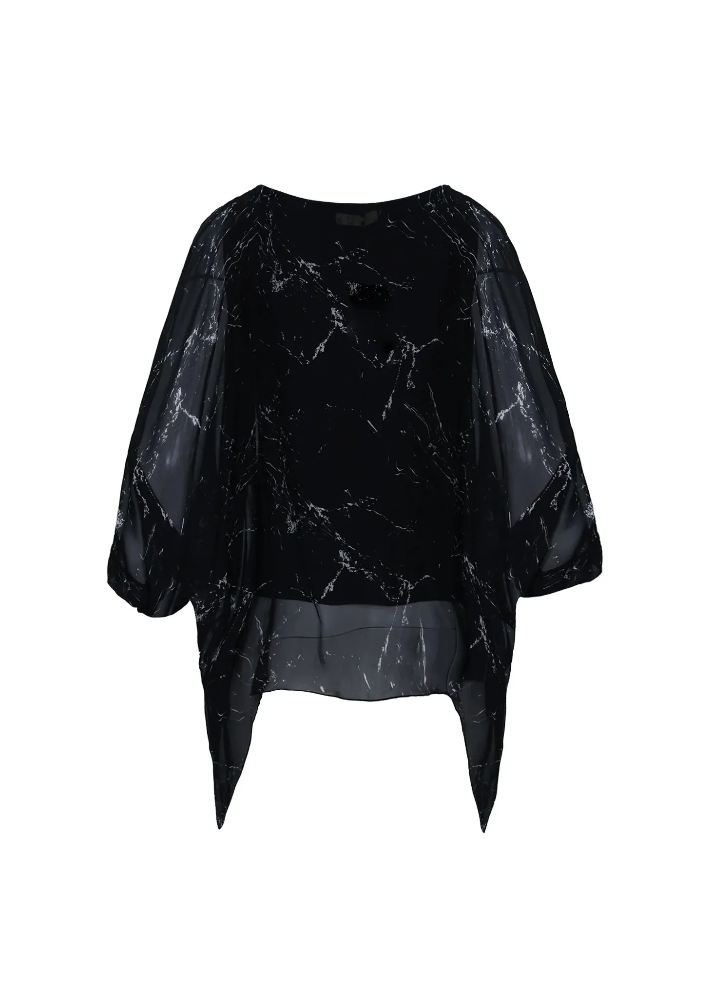 Women's Soft Silk Black Textured Printed Top With Inner & White Pant Combo Set - BlackBeads