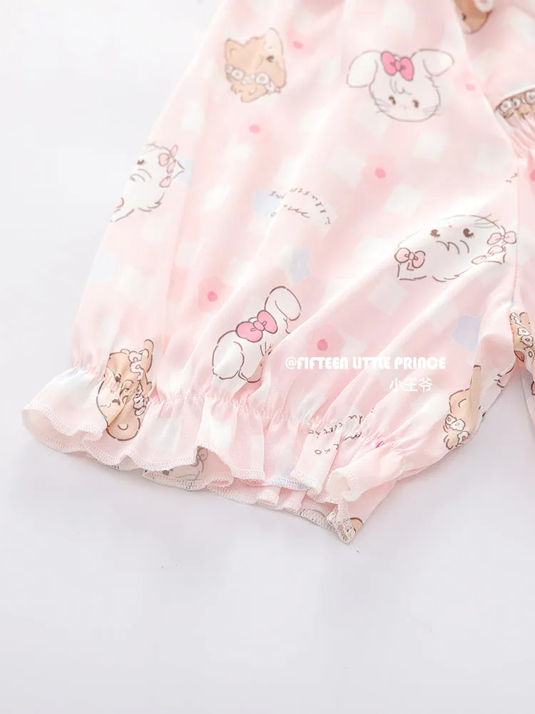 Women's spring and autumn pure cotton long sleeve cute pajamas