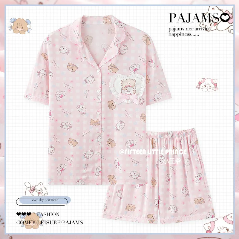 Women's spring and autumn pure cotton long sleeve cute pajamas