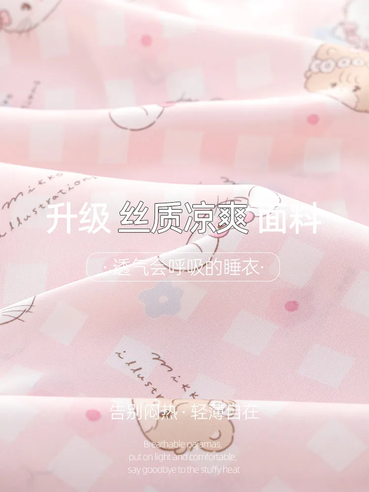 Women's spring and autumn pure cotton long sleeve cute pajamas