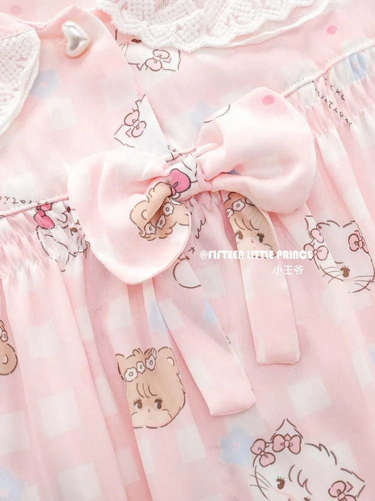 Women's spring and autumn pure cotton long sleeve cute pajamas