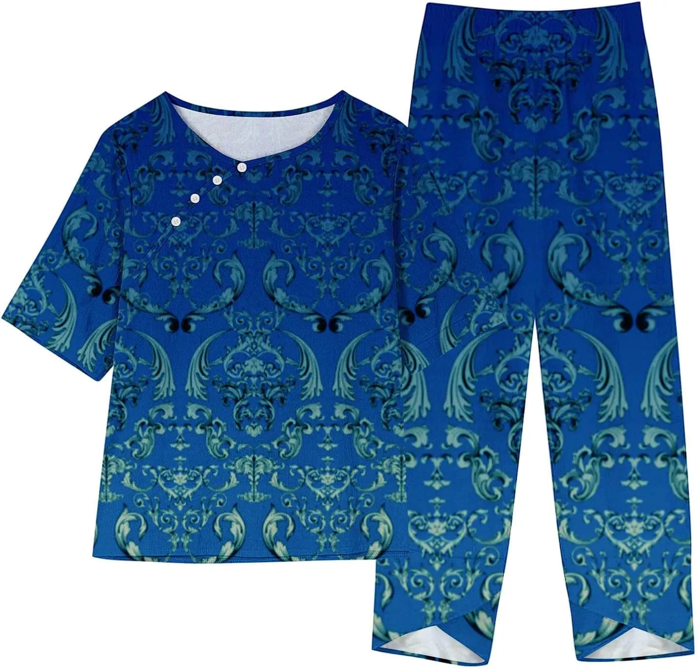 Womens Summer 2 Piece Outfits Cotton Linen Casual Half Sleeve Tops and Long Pants Loose Vacation Sets with Pockets