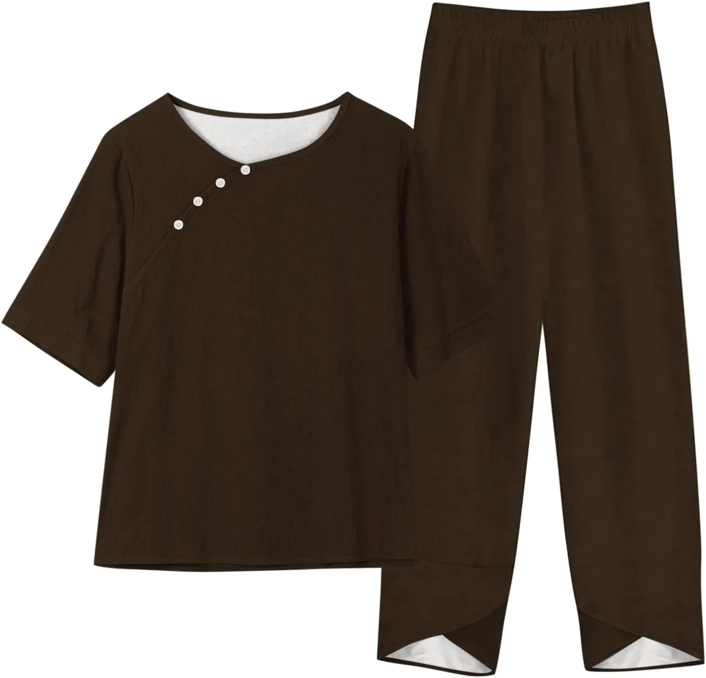 Womens Summer 2 Piece Outfits Cotton Linen Casual Half Sleeve Tops and Long Pants Loose Vacation Sets with Pockets