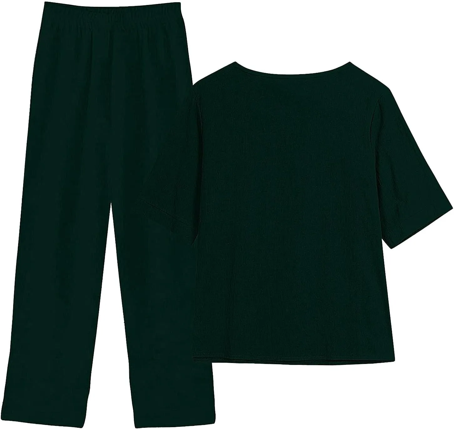 Womens Summer 2 Piece Outfits Cotton Linen Casual Half Sleeve Tops and Long Pants Loose Vacation Sets with Pockets