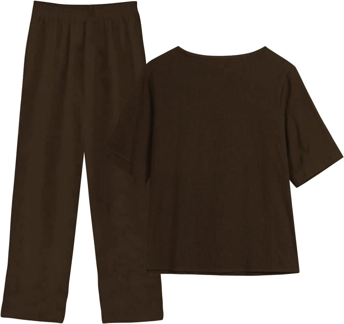 Womens Summer 2 Piece Outfits Cotton Linen Casual Half Sleeve Tops and Long Pants Loose Vacation Sets with Pockets