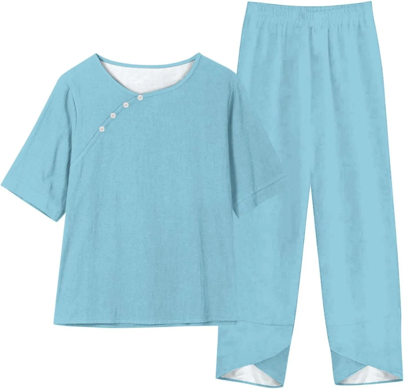 Womens Summer 2 Piece Outfits Cotton Linen Casual Half Sleeve Tops and Long Pants Loose Vacation Sets with Pockets