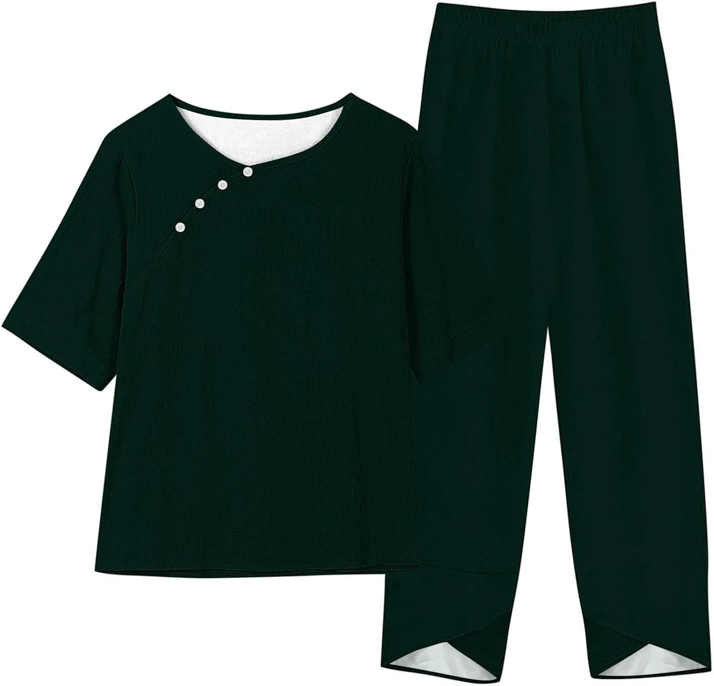 Womens Summer 2 Piece Outfits Cotton Linen Casual Half Sleeve Tops and Long Pants Loose Vacation Sets with Pockets