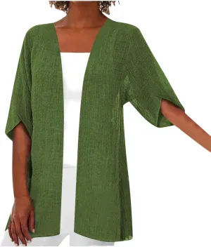 Womens Summer Cotten Linen Cardigan 3/4 Sleeve Open Front Casual Loose Lightweight Cover Ups Trendy
