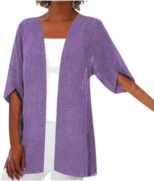 Womens Summer Cotten Linen Cardigan 3/4 Sleeve Open Front Casual Loose Lightweight Cover Ups Trendy