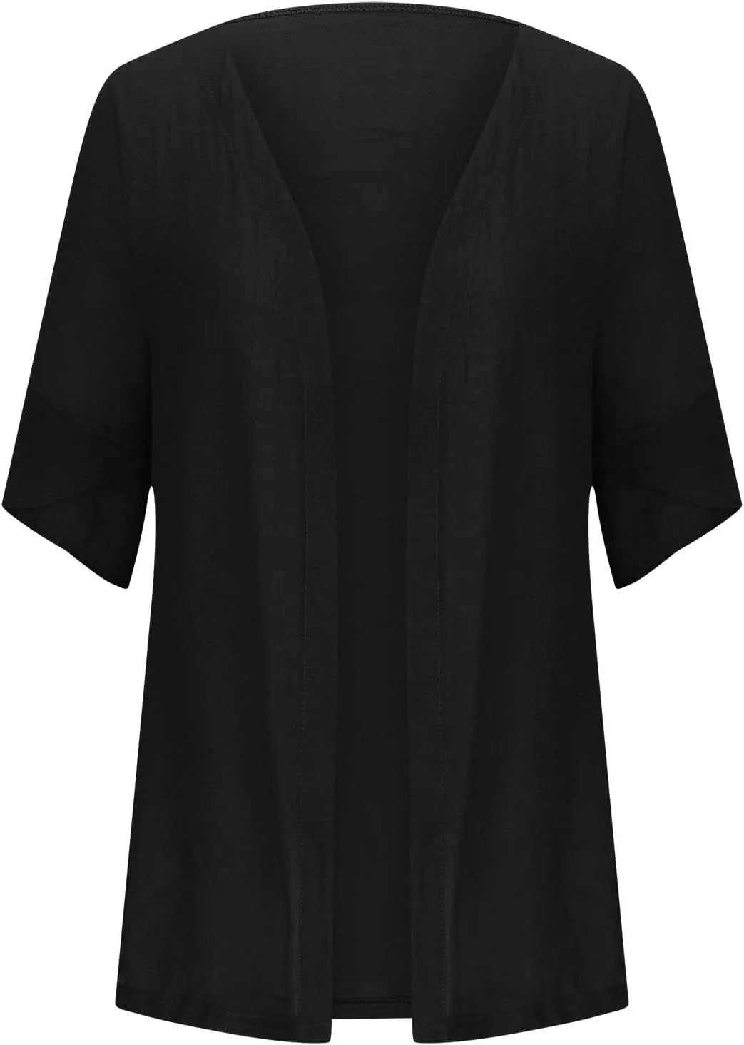 Womens Summer Cotten Linen Cardigan 3/4 Sleeve Open Front Casual Loose Lightweight Cover Ups Trendy